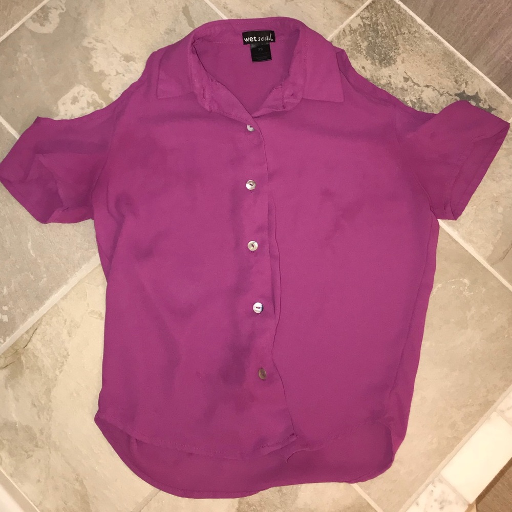 Wet seal Purple cold shoulder button up blouse